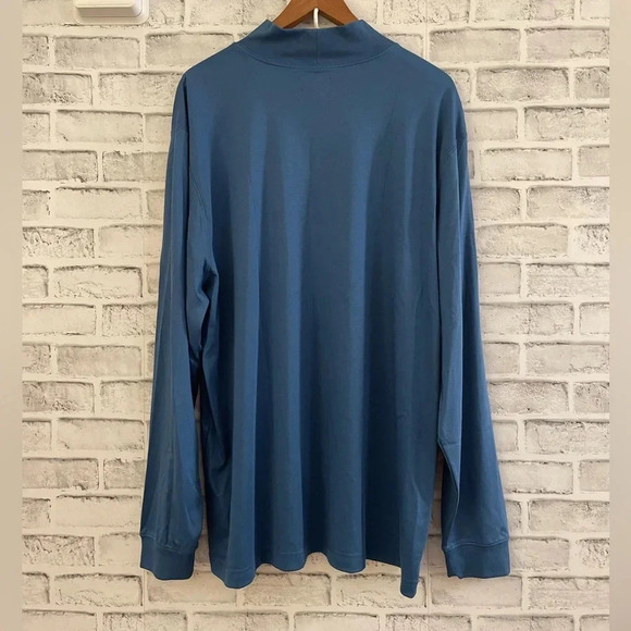 NWOT! Men’s L.L. Bean regular fit 100% Pima long sleeve mock neck shirt blue XXL - Picture 2 of 4